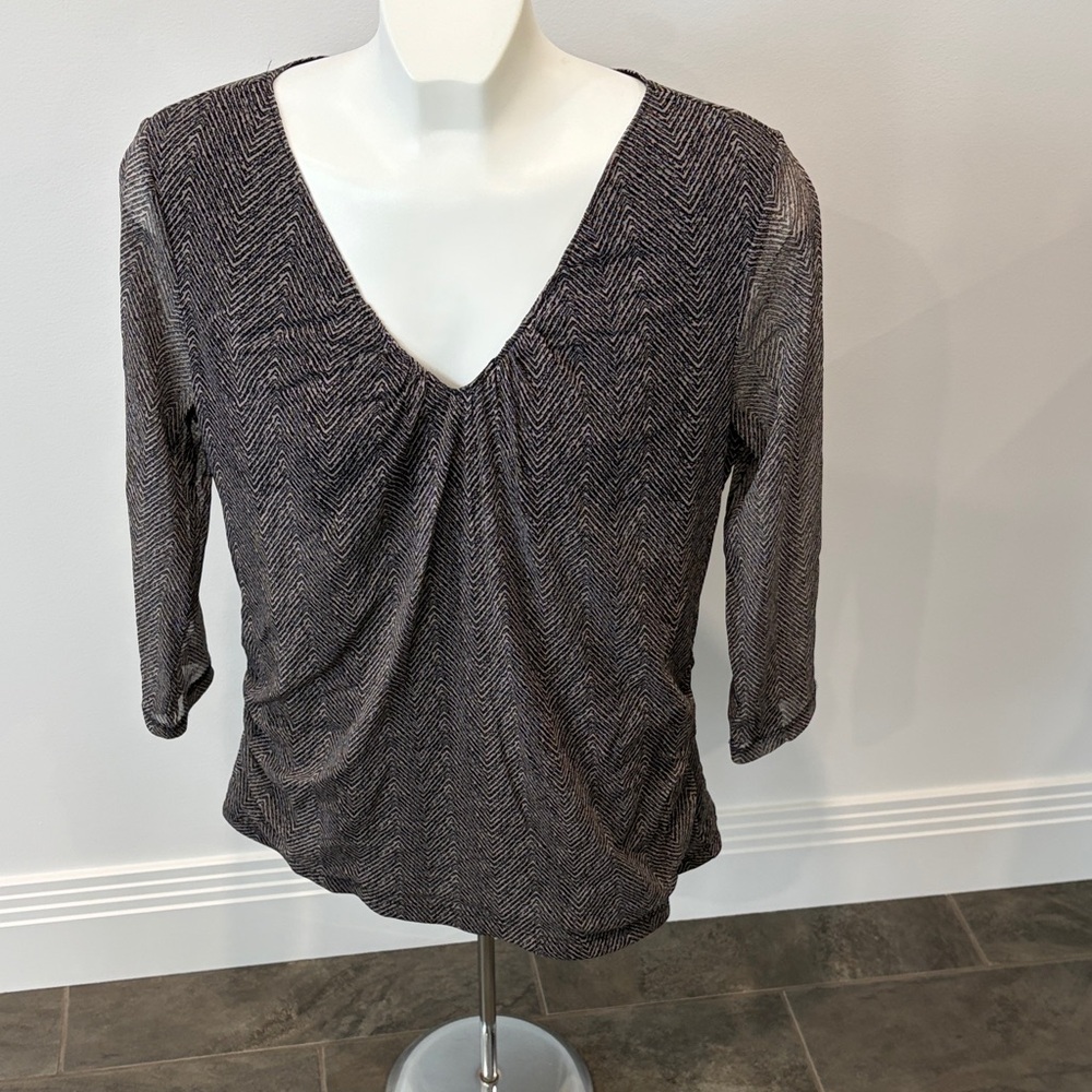 New Elegant Black and White Women's Top with Sheer Sleeves